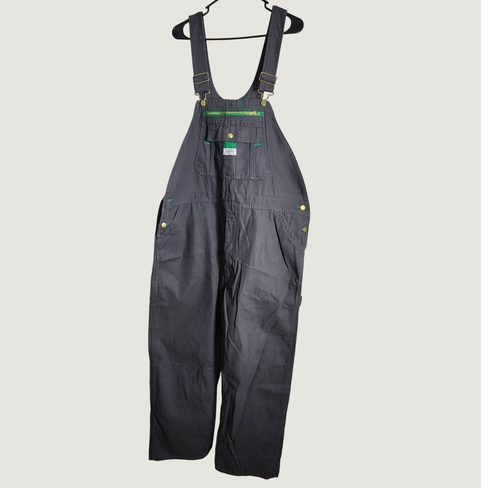 NWOT Liberty Mens 42x32 Gray Duck Canvas Bib Overalls Green Workwear Dungarees